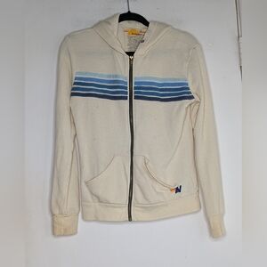 Aviator Nation 5 Stripe Hoodie in Vintage White/Blue XS
